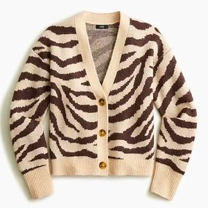 JCrew Wool Blend Animal Print Cardigan Sweater S